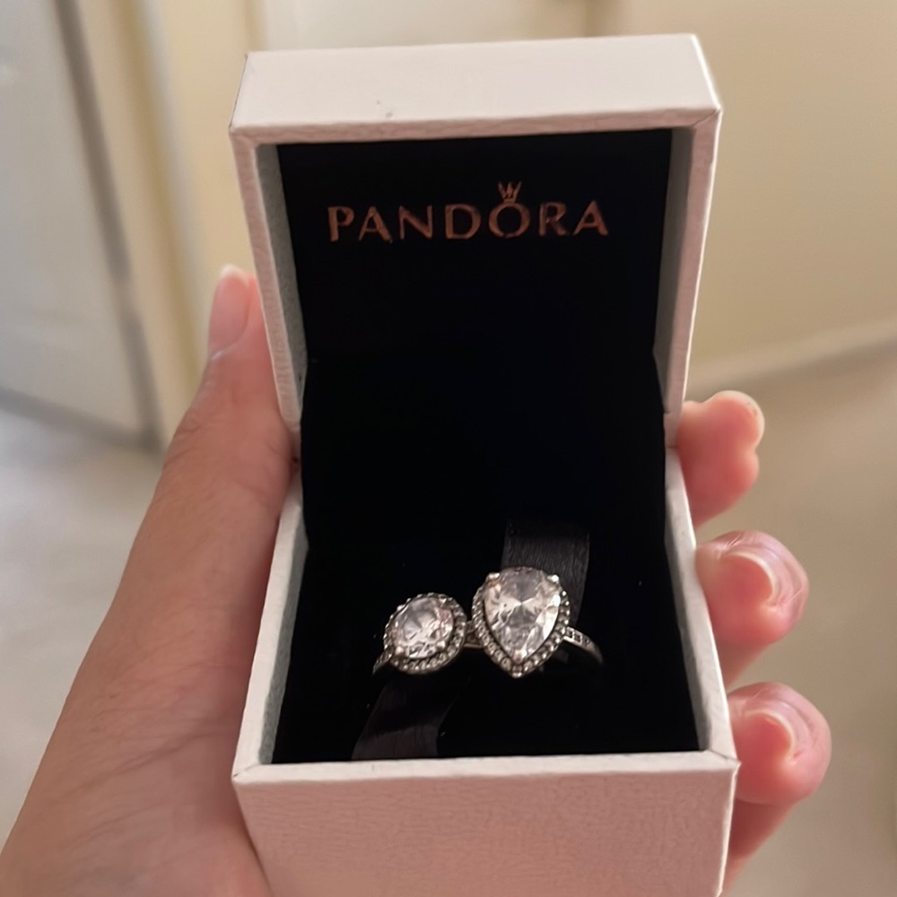 Tear drop halo ring and Round Sparkle Halo Ring both size 6